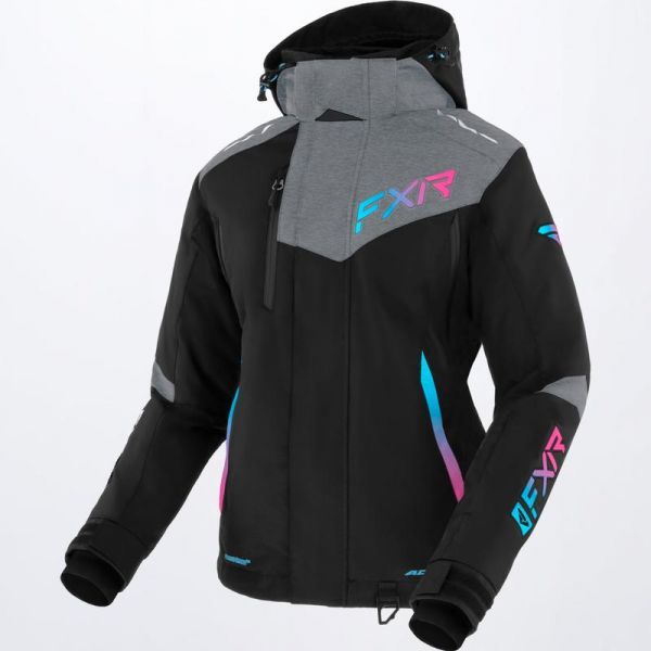  FXR Women Snowmobil Jacket Edge Blk/Mid Gry Hthr/Sky-E Pink Fade