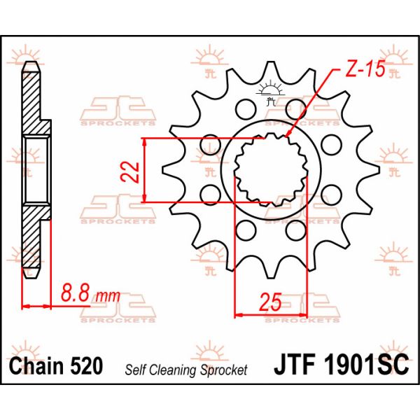 Chain kit JT Sprockets JTF1901.15SC FRONT SELF CLEANING SPROCKET 15 TEETH 520 PITCH NATURAL CHROMOLY STEEL ALLOY
