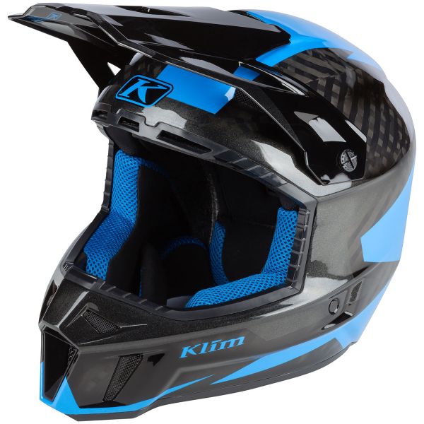 Casti Cross-Enduro Klim Casca Snowmobil F3 Carbon ECE Ripper Electric Blue Lemonade