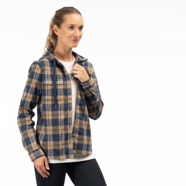 Casual jackets Klim Ginny Mountain Midweight Stretch Flannel Hoodie Dress Blues/Golden Brown 24