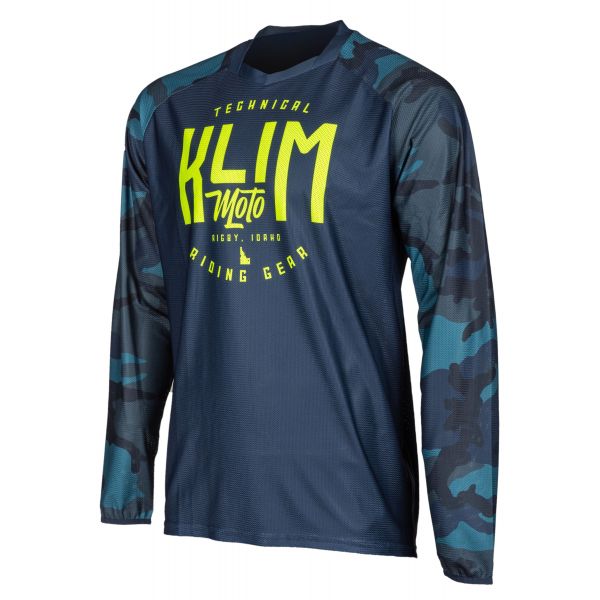 Tricouri MX-Enduro Klim Tricou Enduro Petrol Vivid Blue Camo