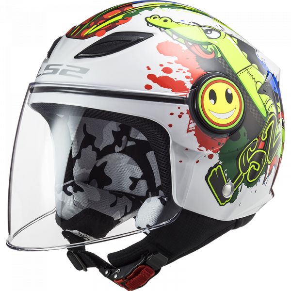  LS2 Jet Motorcycle Helmet  OF602 Funny Croco Gloss White