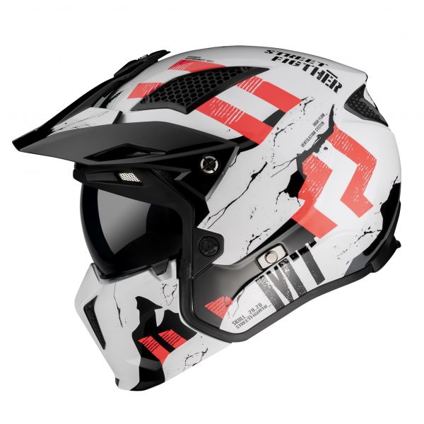 Casti ATV MT Helmets Casca Moto ATV Streetfighter SV Skull2020 A0 White/Red Glossy 2021