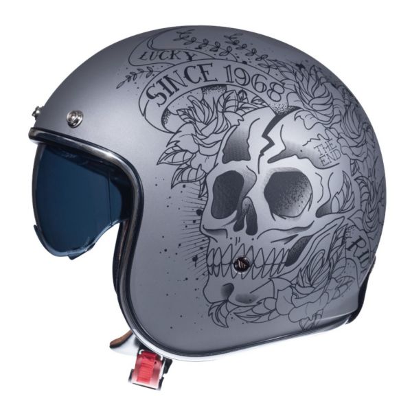 Jet helmets MT Helmets Jet Moto Helmet Le Mans 2 SV Skull&Rose A2 Black/Grey