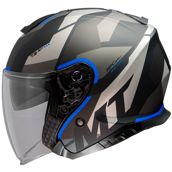 Jet helmets MT Helmets Jet Moto Helmet Thunder III SV Jet Bow A7 Grey/Blue