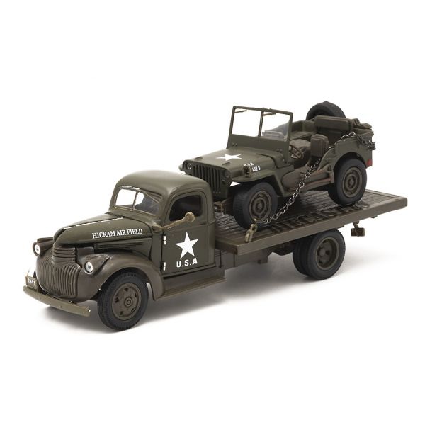  New Ray Macheta WWII Usa Willys Jeep&Flatbed 1941 61503 1:32
