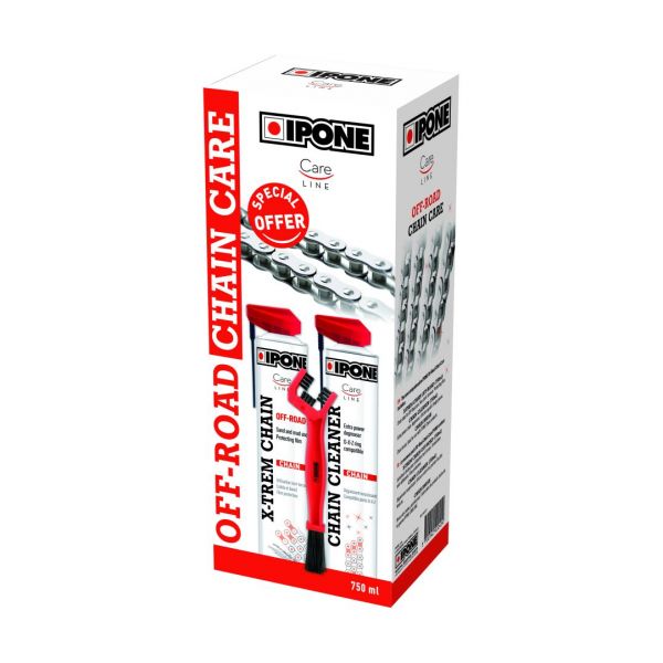 Chain lubes IPONE Off Road Chain ​​Care Chain ​​Cleaning And Lubrication Kit (2 X 750Ml) With A Brush