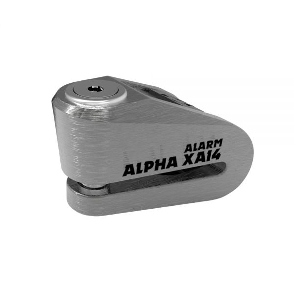  Oxford ALPHA XA14 ALARM DISC LOCK (14mm PIN) - BRUSHED STAINLESS & BLACK COVER