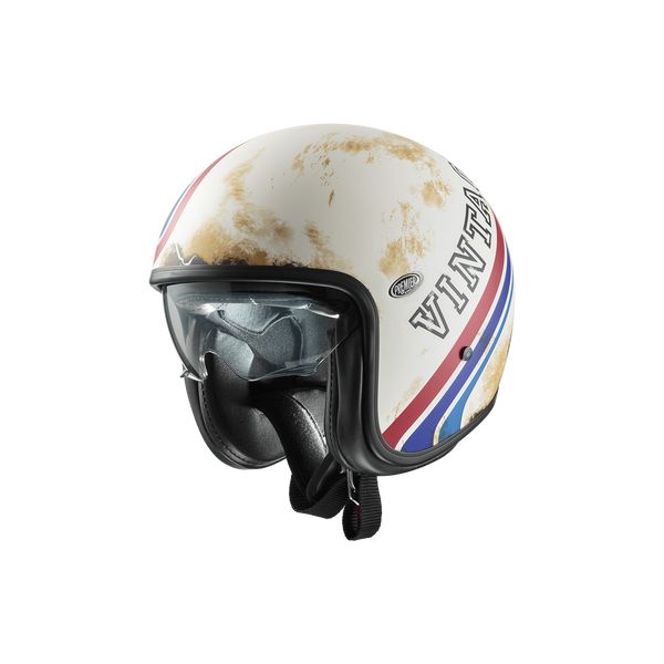 Jet helmets Premier Helmets Open-Face/Jet Moto Helmet Vintage BTR 12BM Matte White/Red/Blue 2024