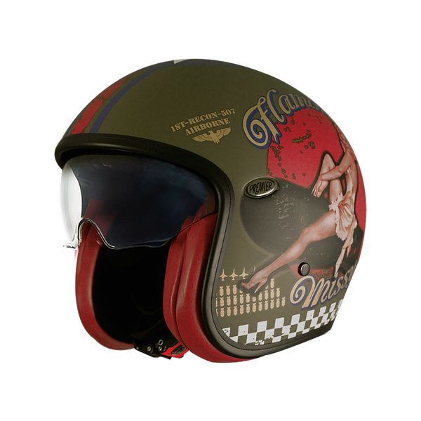  Premier Helmets Casca Moto Open-Face/Jet Vintage PU MILBM Matt Olive/Red 2024