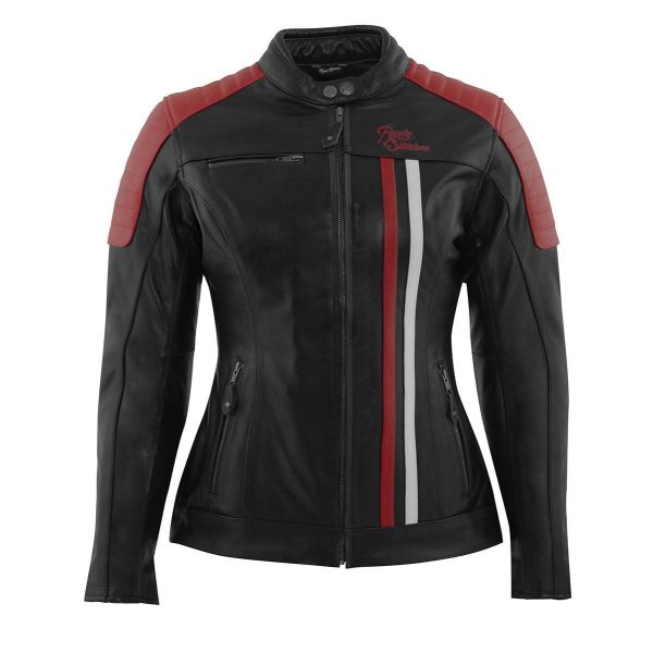 Leather Womens Jackets Rusty Stitches Leather Lady Moto Jacket Alice Black/White/Red 2024 