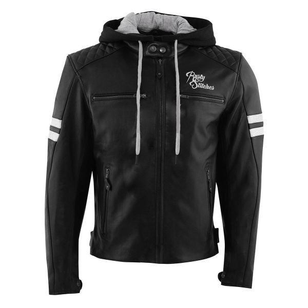 Leather Jackets Rusty Stitches Leather Moto Jacket Jari Hooded Black/White 2024