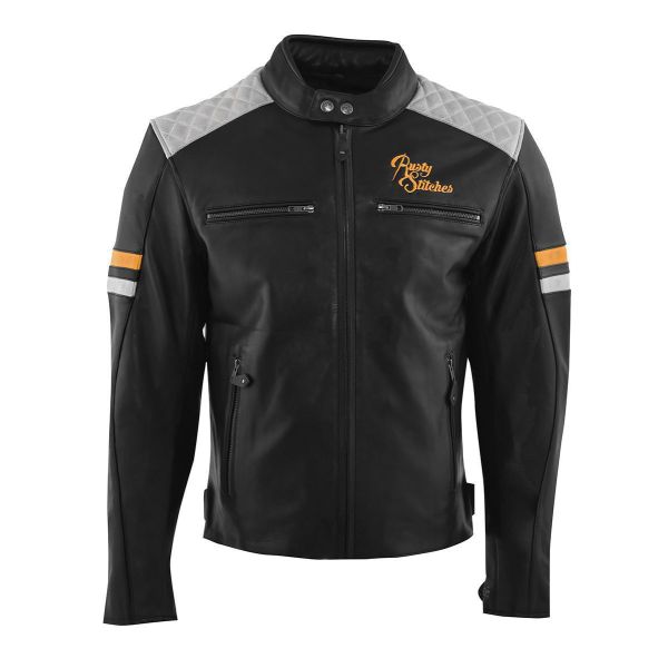 Leather Jackets Rusty Stitches Leather Moto Jacket Jari V2 Black/Light Grey/Gold 2024
