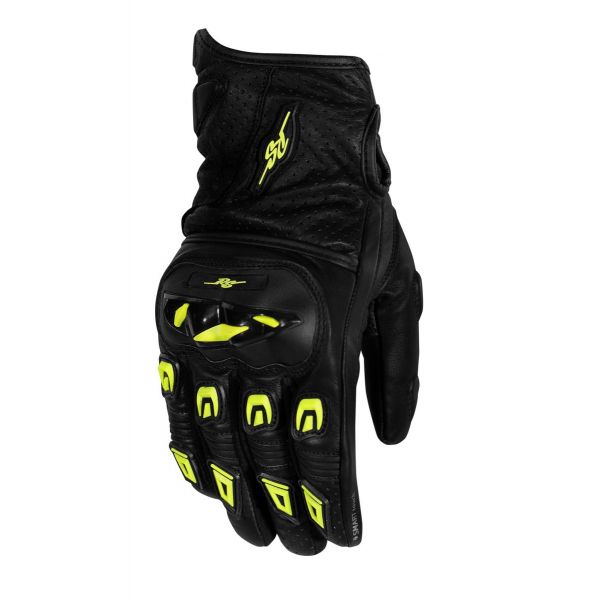  Rusty Stitches Leather Moto Gloves Quinn Black/Fluo Yellow
