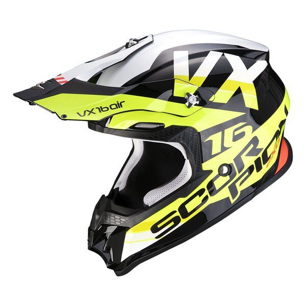  Scorpion Exo Moto Helmet Enduro Vx-16 Air X-Turn Alb/Negru/Galben Fluo