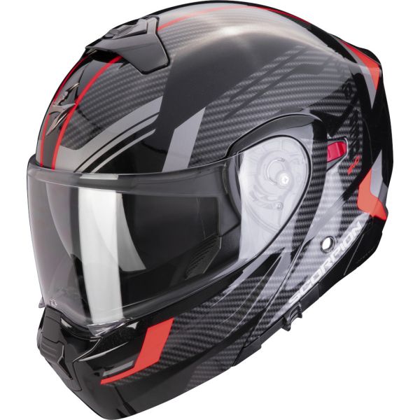 Flip up helmets Scorpion Exo Flip-Up Moto Helmet Exo 930 Evo Sikon Black/Silver/Red 24