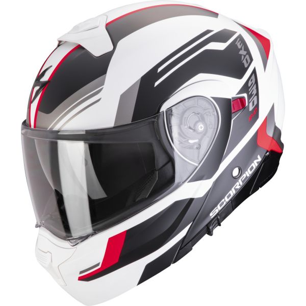 Flip up helmets Scorpion Exo Flip-Up Moto Helmet Exo 930 Evo Sikon White Matt/Black/Red 24