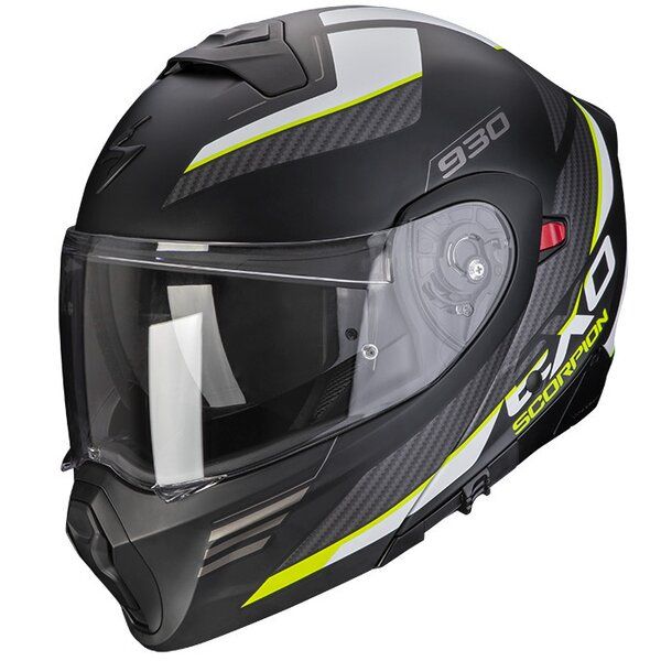  Scorpion Exo Moto Helmet Flip-Up 930 Navig Negru Mat/Galben Fluo