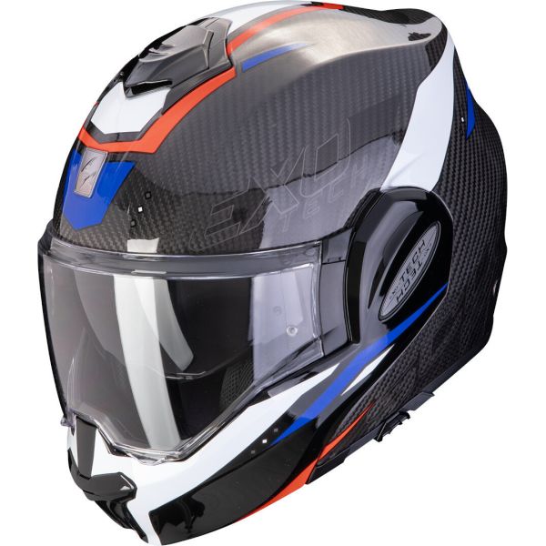 Flip up helmets Scorpion Exo Flip-Up Moto Helmet Exo Tech Evo Carbon Rover Black/Red/Blue 24