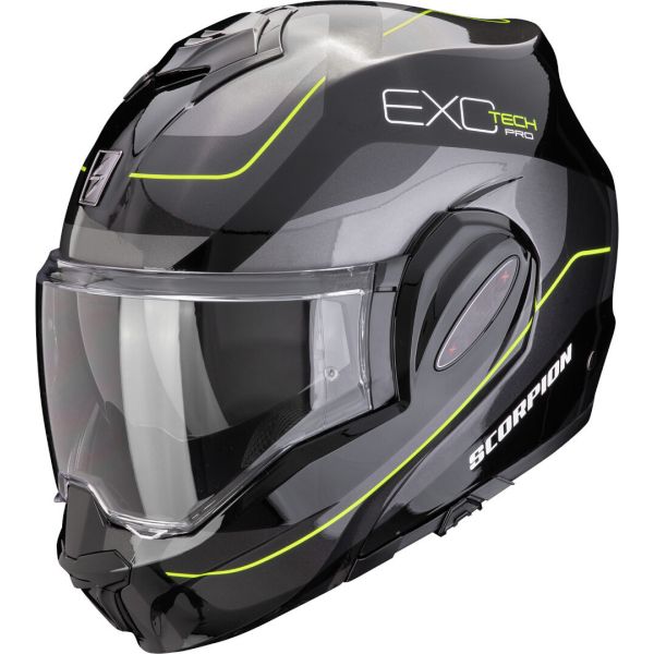 Flip up helmets Scorpion Exo Flip-Up Moto Helmet Exo Tech Evo Pro Commuta Black/Silver/Yellow 24