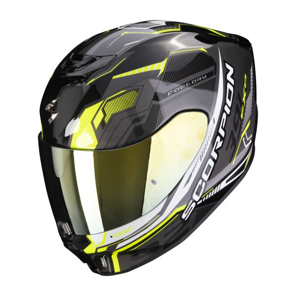  Scorpion Exo Full-Face Moto Helmet 391 Haut Black/Yellow Fluo Glossy 23