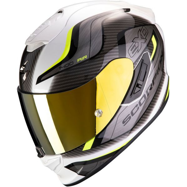  Scorpion Exo Moto Helmet Full-Face Exo 1400 Air Attune White/Neon Yellow