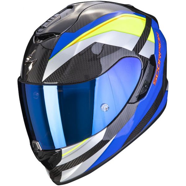  Scorpion Exo Moto Full-Face Helmet Exo-1400 Carbon Air Legione Blue/Neon Yellow 2022