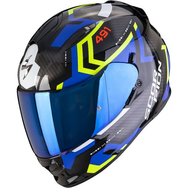 Scorpion Exo Moto Full-Face Helmet Exo-491 Spin Black/Blue/Neon Yellow 2022