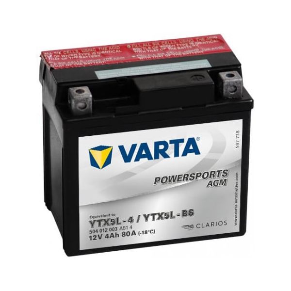 Maintenance Free Battery Varta Moto Battery Agm 12V 4Ah 114X71X106Mm Ytx5L-Bs