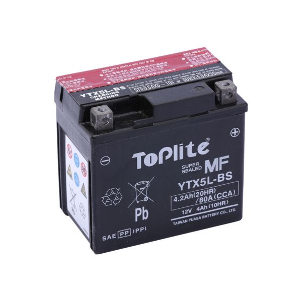 Maintenance Free Battery Yuasa Toplite TOPLITE YUASA - YTX5L-BS = YT5L-BS (FARA INTR., INCL. ACID)